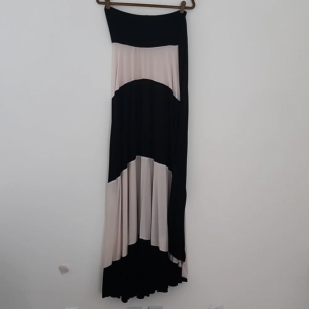 Elan Jersey 2 Color Block Beige Black Convertible Strapless Maxi Dress M (T20) - Picture 4 of 6
